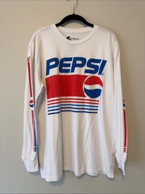 Pepsi White Long Sleeve Tee with Red & Blue Logo
